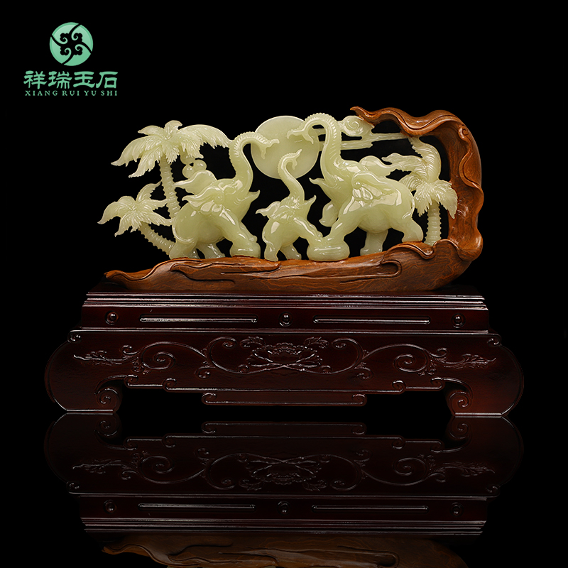 Natural jade elephant pendulum decorated with new Chinese living room TV cabinet Wine Cabinet Decorations office Tricks Desktop Furnishing