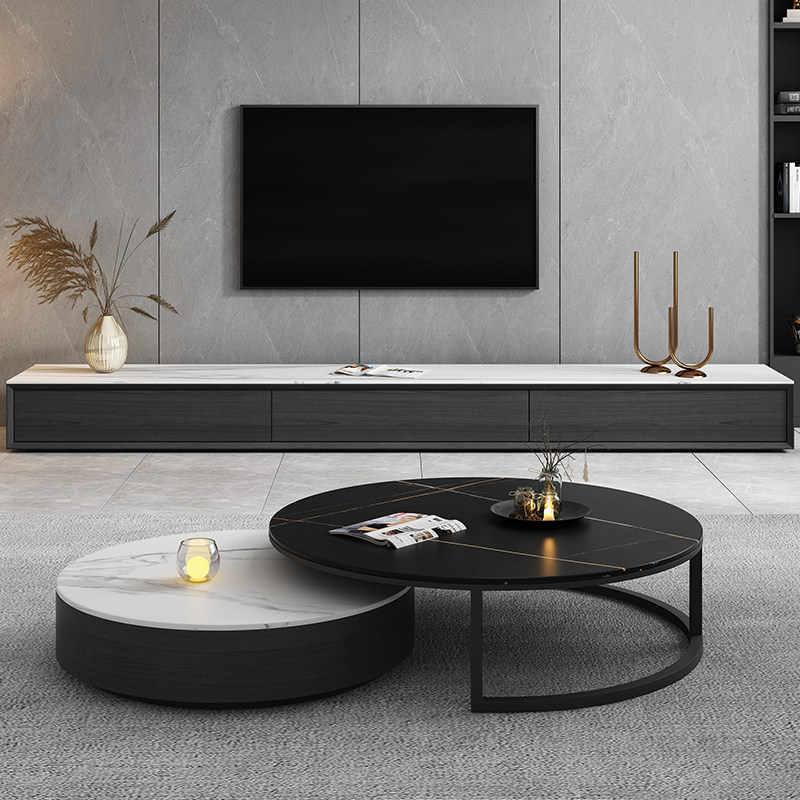 Italian Type Rock Plate Size Round Tea Table TV Cabinet Composition Small Family Style Living Room Flex Storage Desk Desk Lockers Home