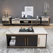 Modern light and luxurious automatic lifting utiongfu tea Several rock board table furniture integrated living room tea table TV cabinet composition