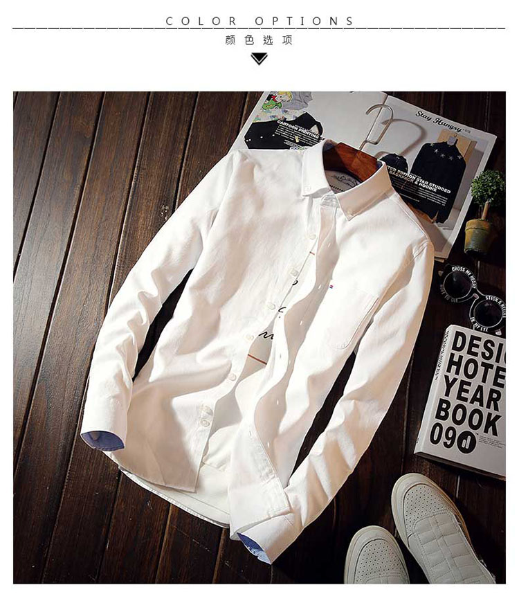 Mùa thu 2018 Benny Road Men Oxford Dệt may Thời trang Hàn Quốc Slim Dài tay màu trắng Áo sơ mi trắng áo sơ mi nam giá rẻ