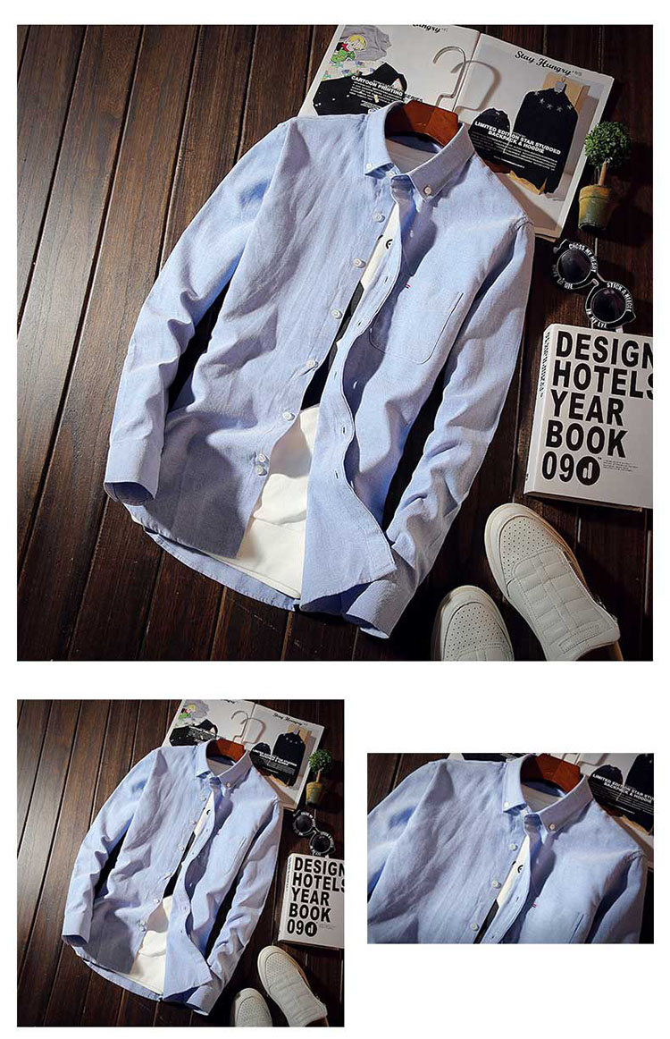 Mùa thu 2018 Benny Road Men Oxford Dệt may Thời trang Hàn Quốc Slim Dài tay màu trắng Áo sơ mi trắng áo sơ mi nam giá rẻ