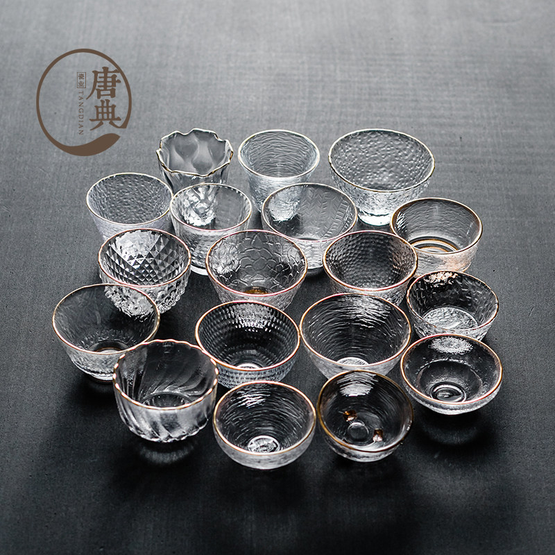 Pure Handmade Glass Teacup Day Style Sketching Hammer Grain Glass Wine Glass Transparent Single Cup Heat Resistant Glazed Master Cup