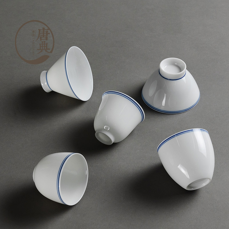 Jingdezhen Qinghua Porcelain Double Wire Drink Kongfu Tea Cup Personal Ceramic Single Master Cup Home Bucket Hat Cup