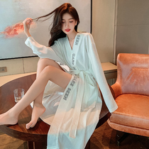 Sexy White Long Sleeve Bathrobe Woman Autumn Winter Thin combed pure cotton embroidered English sleeping robe pyjamas can be worn all season