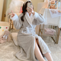 Autumn Winter Korean version grey net red coral velvet sexy lady sleeping robe flannel pyjamas woman bathrobe lengthened
