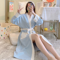 Sleeping Burqa Lady Spring Autumn Style Simple Casual Long Sleeves Pure Cotton Long style Summer Thin can be outworn Sleepwear bathrobe morning robe