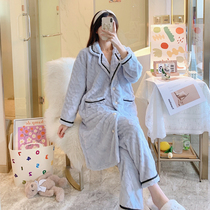 Autumn Winter Jacquard Coral Suede Pajamas Woman Winter Thickened long Pure Color Casual Outwear Home Conserved Sleeping Robe Suit