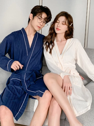 Пижама для влюбленных, осенний демисезонный мужской тонкий хлопковый банный халат, коллекция 2023