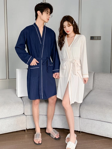 Пижама для влюбленных, осенний демисезонный мужской тонкий хлопковый банный халат, коллекция 2023