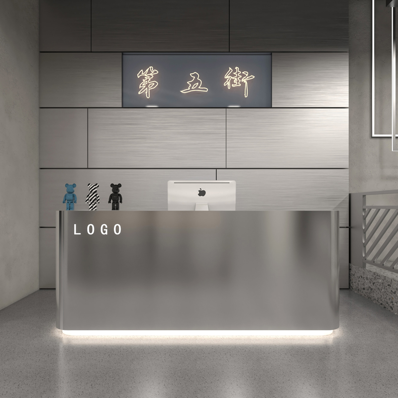 Clothing store simple and modern stainless steel bar cashier counter Likun shop beauty salon SPA hall light luxury curved front desk