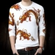 Áo len trung niên mùa thu nam áo len cashmere dài tay áo hoa lá và chim in áo sơ mi nam mỏng