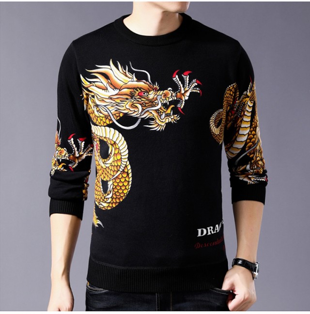 Áo len cashmere nam cộng với áo len dày in nhung mùa đông cổ tròn áo len trung niên có hoa văn ấm áp áo len nam áo gile nam
