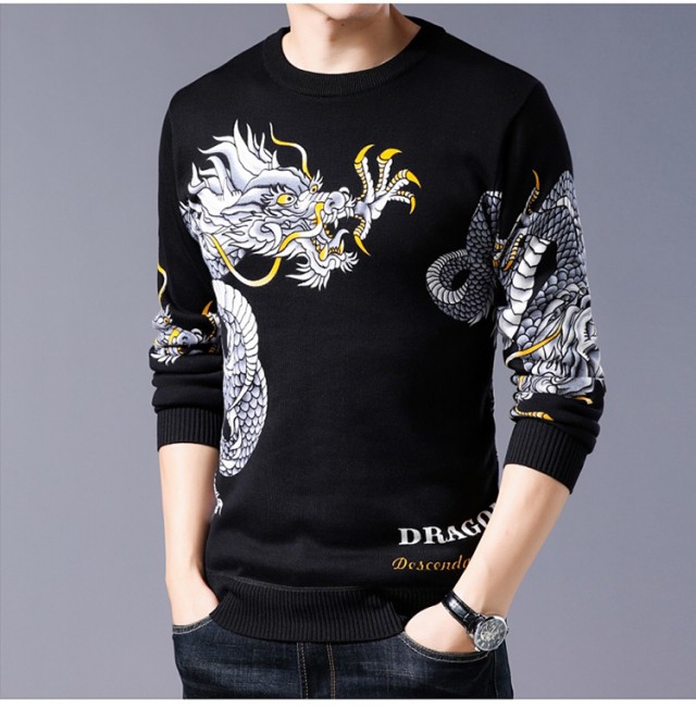 Áo len cashmere nam cộng với áo len dày in nhung mùa đông cổ tròn áo len trung niên có hoa văn ấm áp áo len nam áo gile nam