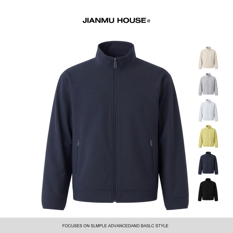 Jianmu House Spring and Autumn 400g Heavy-Duty Stand-Up Collar Jacket for Men, Tough Guy Sports Style Zip-Up Sweatshirt Jianmu House Spring and Autumn 400g Heavy-Duty Stand-Up Collar Jacket for Men, Tough Guy Sports Style Zip-Up Sweatshirt