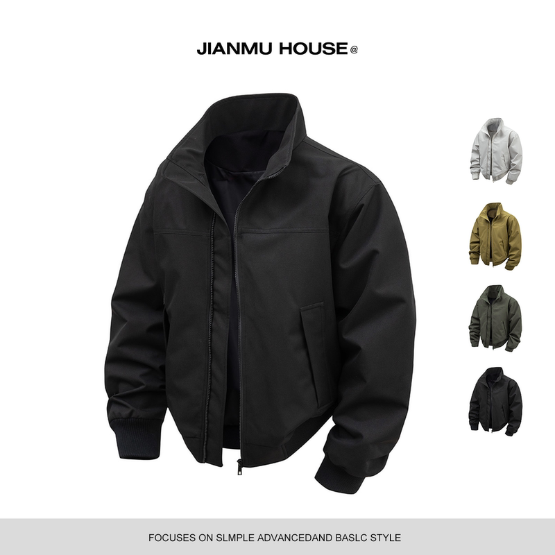 Jianmu House American-Style Autumn and Winter Three-Proof Coach Workwear Flight Jacket Outdoor Stand-Up Collar Simple Jacket for Men