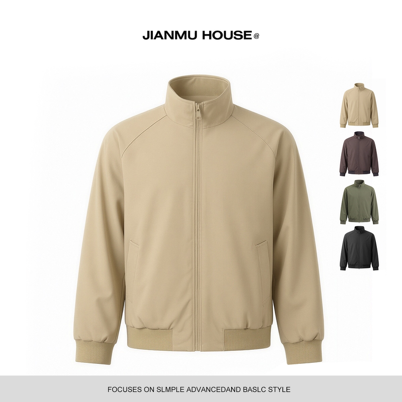 Jianmu House Harrington American-Style Flight Jacket for Men, Spring and Autumn Short Silhouette Stand-Up Collar Baseball Jacket