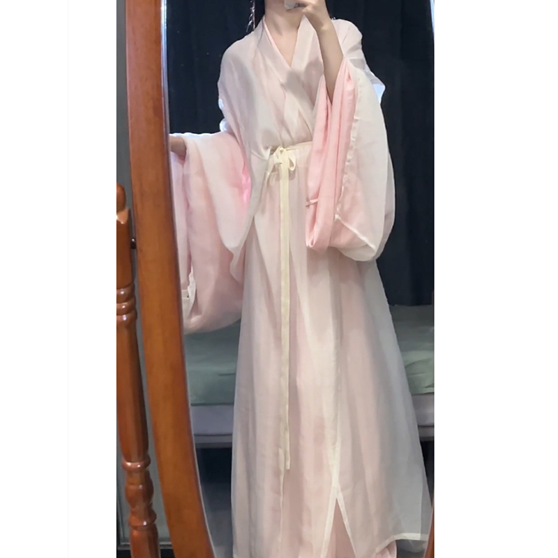 Pink Hanfu Dress for Adult Women, Ancient Style Dress with a Fairy-Like Aura, Wei and Jin Dynasty Robe, Suitable for Daily Wear, Stunning Large-Sleeved Shirt Pink Hanfu Dress for Adult Women, Ancient Style Dress with a Fairy-Like Aura, Wei and Jin Dynasty Robe, Suitable for Daily Wear, Stunning Large-Sleeved Shirt