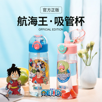 One Piece water cup large capacity summer cartoon kettle sports covered anti-fall children primary and secondary school students straw Cup