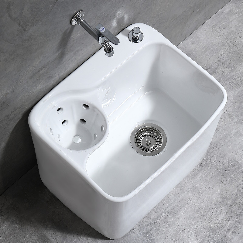 Ceramic Mop Sink for Home Use, Balcony, Bathroom, Mop Sink with Drain Basket, Mop Basin, Large Size Ceramic Mop Sink for Home Use, Balcony, Bathroom, Mop Sink with Drain Basket, Mop Basin, Large Size