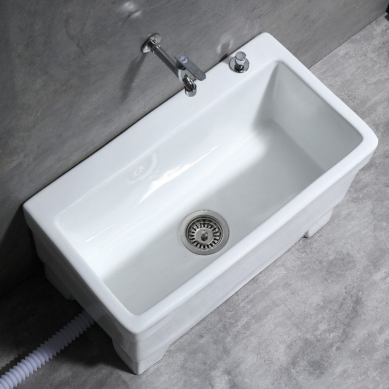 JOMOW Mop Pool Ceramic Balcony Mop Pool Rectangular Outdoor Mound Pool Tank Trough Overt Large 80CM extra-long