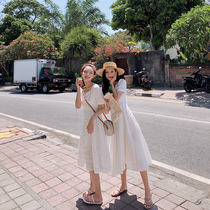 2022 Summer Dress New Beach Skirt Woman Seaside Resort Super Fairy long dresses BFF Sisters Dress White Dress White Dress
