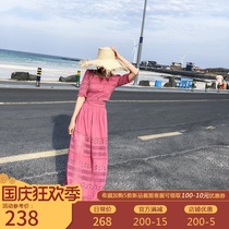 Goddess Fan two-piece set thin temperament beach dress female seaside holiday 2021 spring dress New rose red skirt