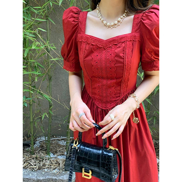 Deng Liuliu French Retro Hepburn Red Skirt Chic Design Sense Engagement Skirt Stunning Red Dress Female Summer