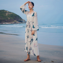 Thailand Hainan Sanya beach dress female seaside long skirt floral chiffon print dress Summer Super fairy