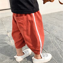  Boys summer childrens shorts Harem pants mid-size childrens seven-point mid-length pants boys thin cotton linen casual pants women