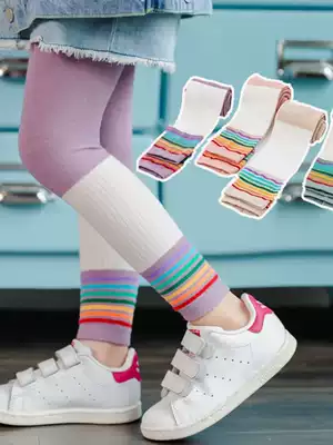 Girls' inner pants wear thin children's pantyhose spring and autumn children's stitching rainbow little Princess ankle-length pants son