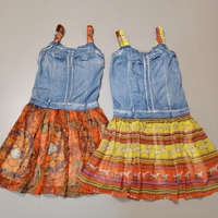 Tencel cotton denim spliced chiffon suspender dress pleated skirt (clearance non-refundable)
