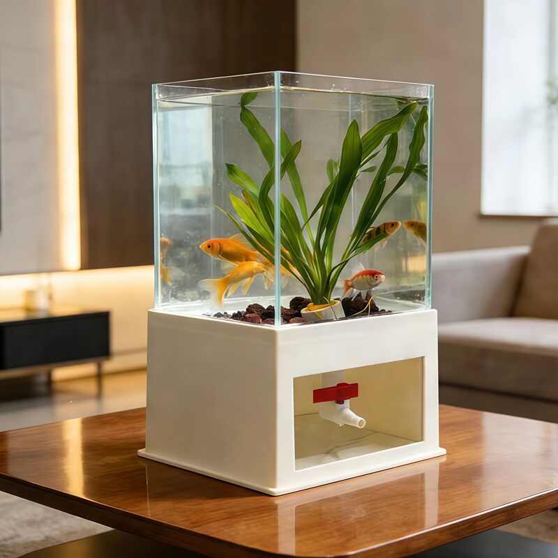Funnel-Shaped Integrated Fish Tank with Toilet, Desktop Glass Fish Tank