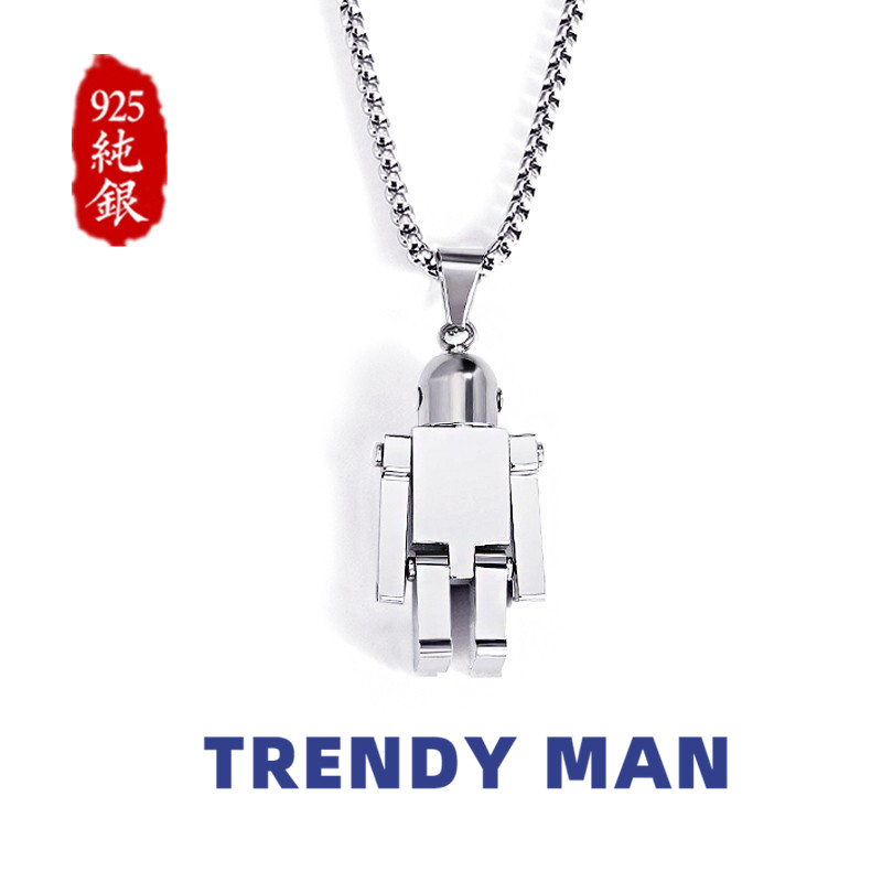 Xiao Zhan Wang Yibo same style robot lettering sterling silver sweater necklace male hip-hop European and American pendant Valentine's Day gift