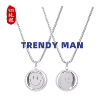 Original Design Smiley Face Double-sided Watch Couple Sterling Silver Sweater Necklace Light Luxury Accessories Men Girls Valentines Day Gift