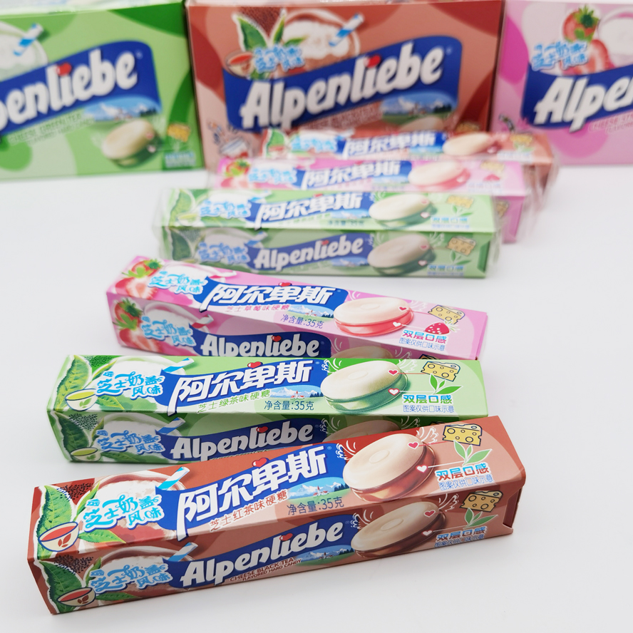 35g Alps Double cheese Cheese Milk Cover Flavor Hard Sugar Strawberry Black Tea Green Tea Taste Candy Fruits Tea Intense
