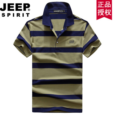 JEEP chính thức ngắn tay chính hãng T-shirt nam mùa hè mới sọc POLO lỏng quần áo áo bông áo thun nam