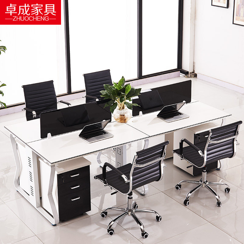 Guangzhou Brief Modern Office Furniture Office Furniture Desk Combined Screen Staff Table 4 Four Persons Desk Chair