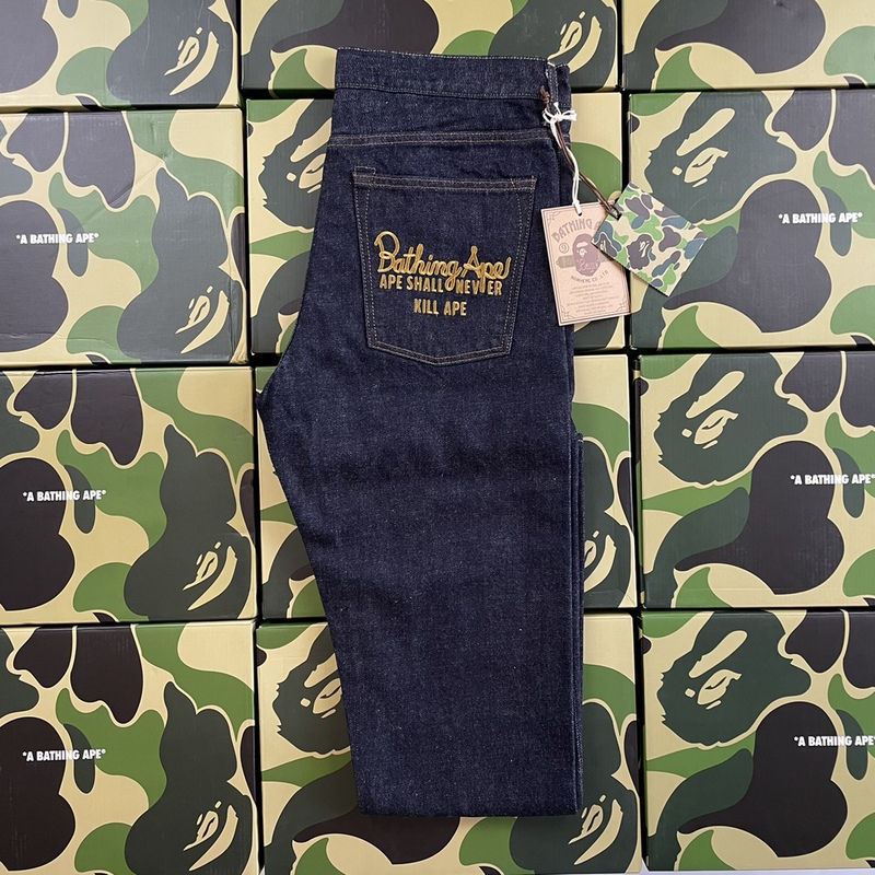 Bape Washed Original Color Raw Cow Jeans Embroidered Denim Pants