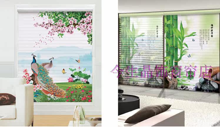 Шторы рулонные 3d打印香格里拉帘卷窗帘双层遮阳卧室客厅儿童公主房阳台定制图案