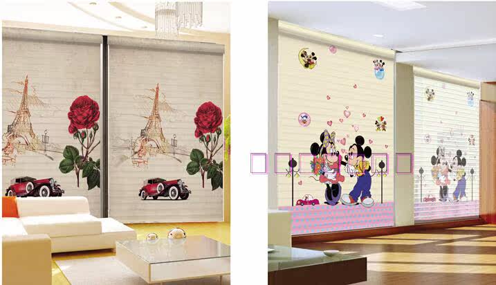 Шторы рулонные 3d打印香格里拉帘卷窗帘双层遮阳卧室客厅儿童公主房阳台定制图案