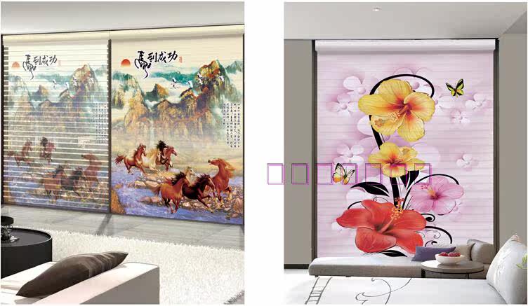 Шторы рулонные 3d打印香格里拉帘卷窗帘双层遮阳卧室客厅儿童公主房阳台定制图案