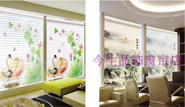 Шторы рулонные 3d打印香格里拉帘卷窗帘双层遮阳卧室客厅儿童公主房阳台定制图案