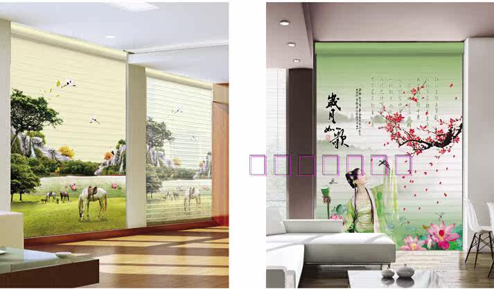 Шторы рулонные 3d打印香格里拉帘卷窗帘双层遮阳卧室客厅儿童公主房阳台定制图案