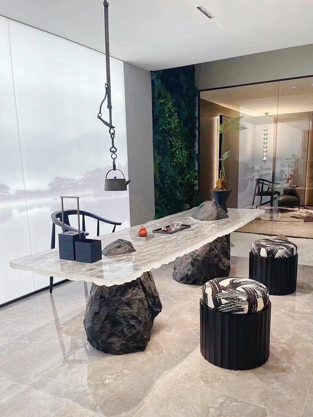 Creative wabi-sabi art platinum epoxy tea table transparent resin desk coffee table round table acrylic dining table furniture