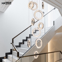 Crystal chandelier ring long chandelier modern simple creative personality compound building Villa rotating leaping layer staircase chandelier