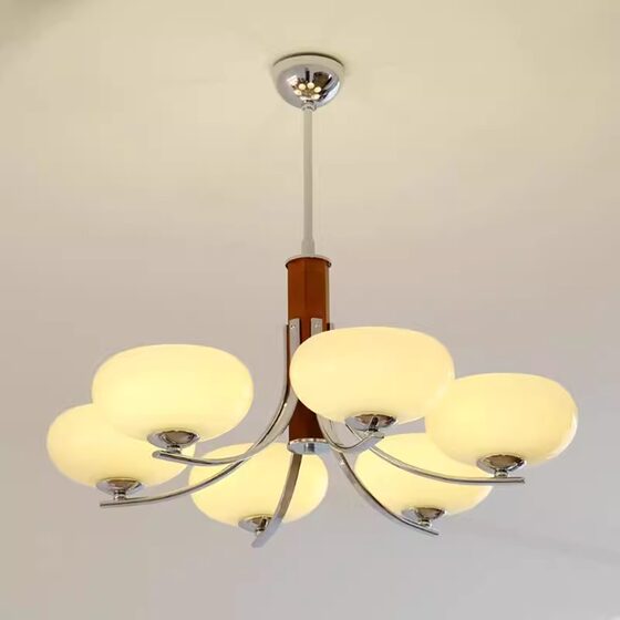 Vintage French-Style Bedroom Chandelier, Nordic Solid Wood Retro Natural Wood Vintage Study Room Living Room Cream-Style Glass Lamp