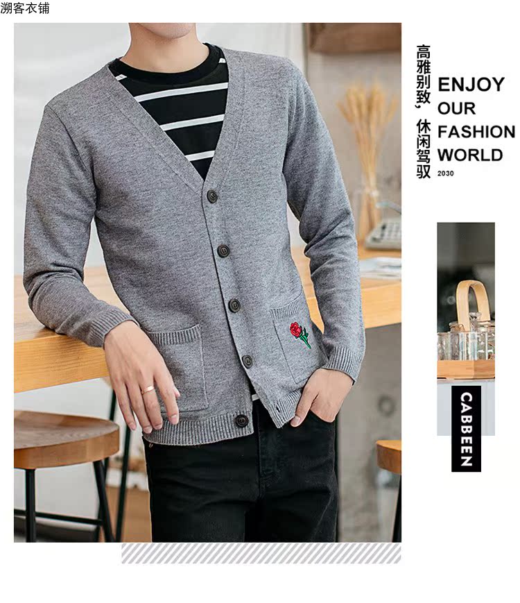 Mùa thu và mùa đông áo len nam mới áo len ấm áp nút áo thêu Hàn Quốc áo len nam quần áo thủy triều - Cardigan áo hoodie nam