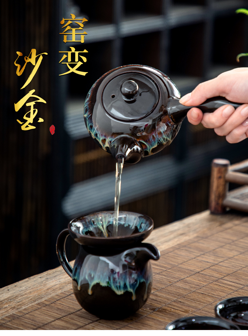 Constant hall of placer gold glaze porcelain kung fu tea set built one variable teapot teacup household whole red glaze