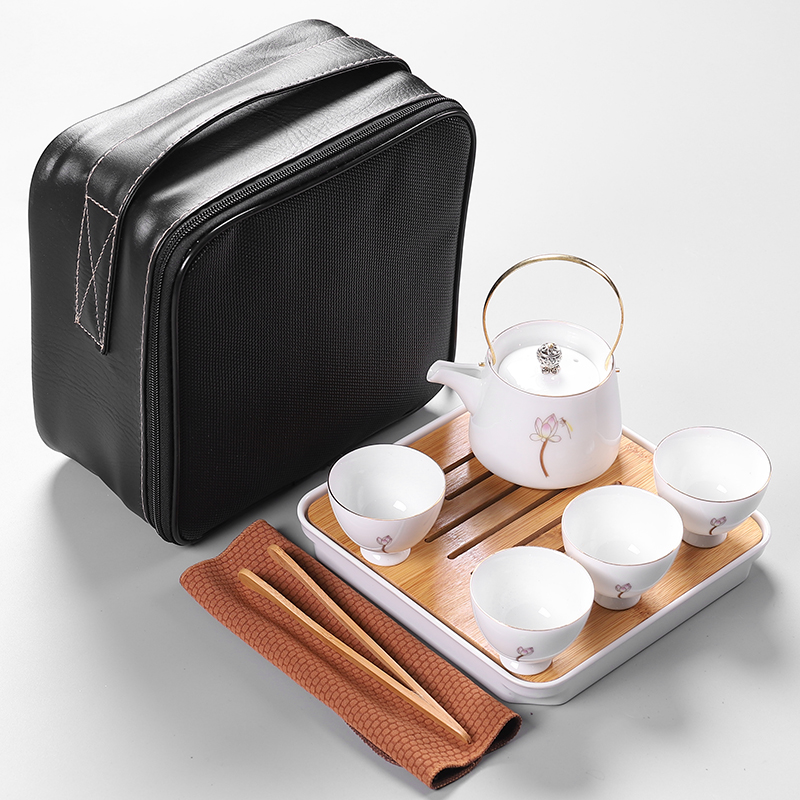 Travel porcelain heng tong kung fu tea set vehicular Travel a pot of four cups of portable bag home dry tea tea tray