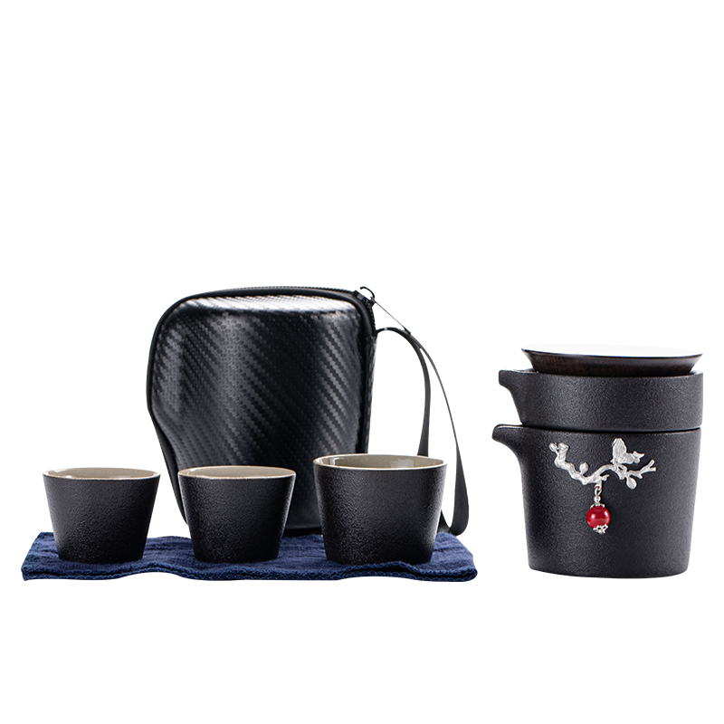 Porcelain coarse pottery to crack a pot of # 2 cups of portable travel package type Japanese small tea set household contracted tea